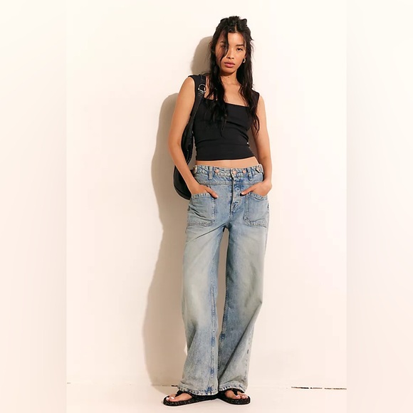 Free People Denim - NWT Free People Palmer Wide Leg Cuffed Jeans Denim Sz 28